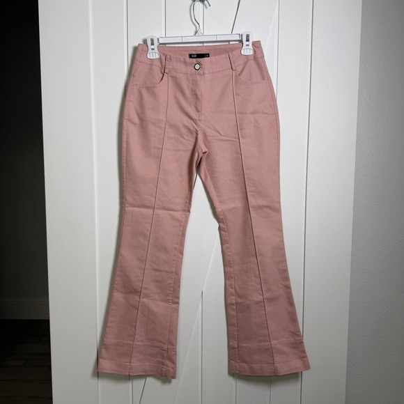 Pants - Noir Flare Leg Trousers Pink Size Medium 70s Coquette Retro Feminine Front Seams